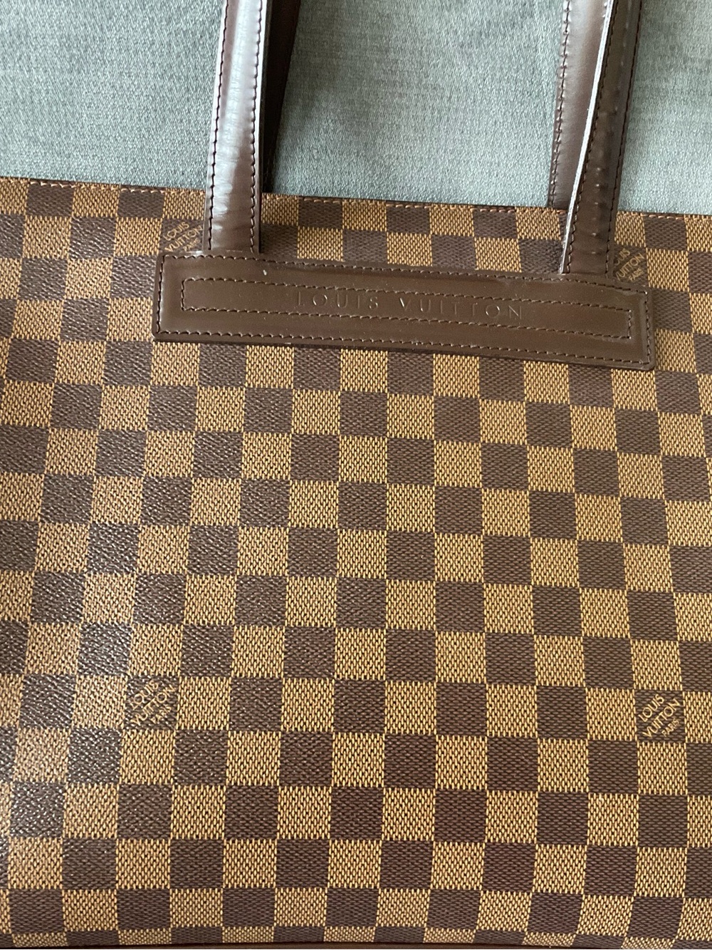 Louis Vuitton Brown Damier Ebene Check Tote with Dark Brown Trim